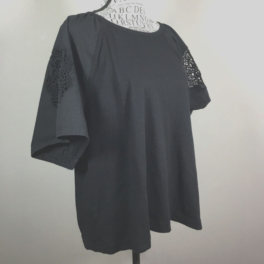 Black 100% cotton boho top sheer on sleeve witchy witchcore dark feminine XL